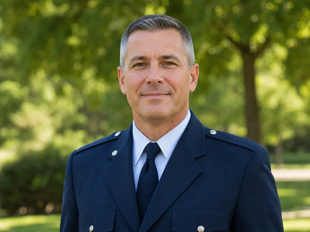 The original photo of a man in uniform standing outdoors.