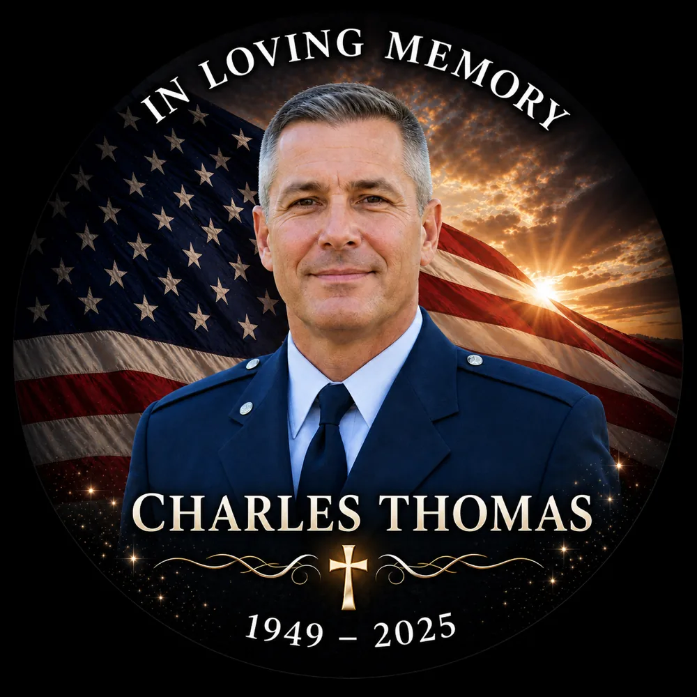 The finished memorial magnet with the portrait placed into the chosen template.